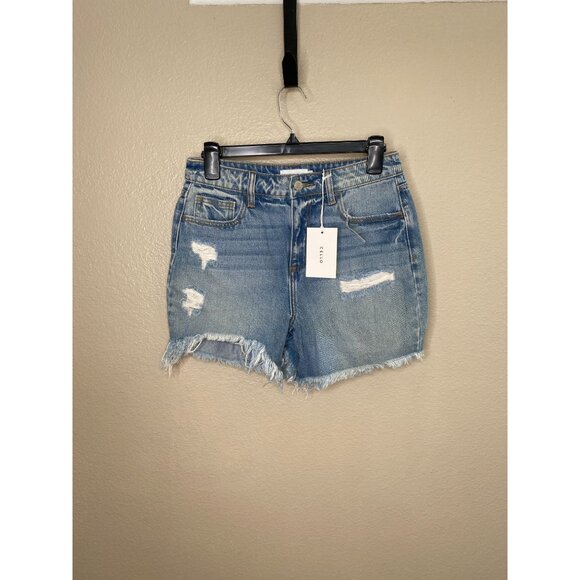 Cello Womens Distressed Denim High-Rise Shorts Size S Light Wash Fringe Hem NEW - Picture 1 of 8